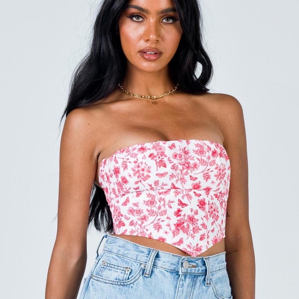 Princess Polly Pink Floral Strapless Crop Corset Top 4